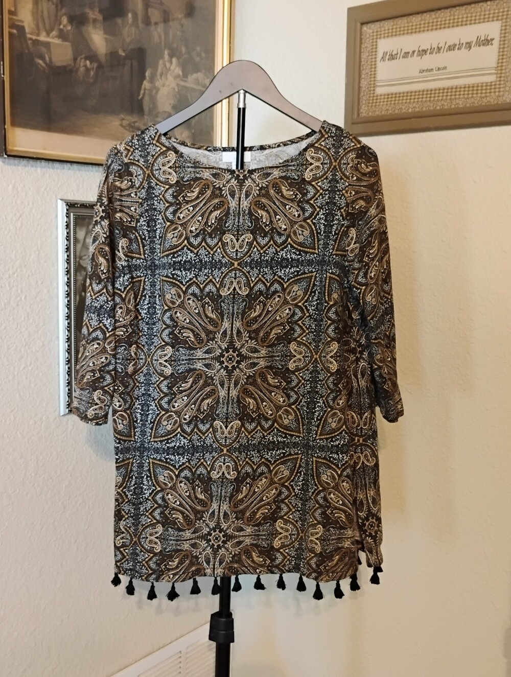 J. Jill Brown and Black Paisley Tassel-Hem Tunic